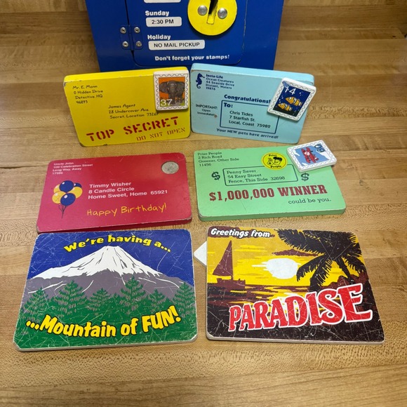 Melissa & Doug My Own Mailbox Wooden Educational Toy Blue with Postcards Stamps - Picture 3 of 5